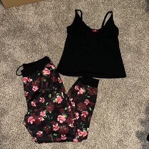 Adore Me Black and Pink Floral Pajama Set
